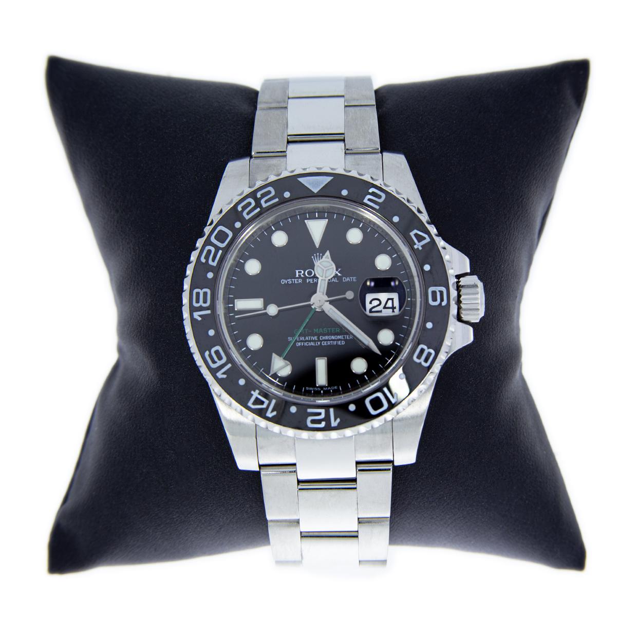 Rolex GMT Master II Stainless Steel Watch with Black Dial, Model 116710LN In Excellent Condition In Columbia, MO