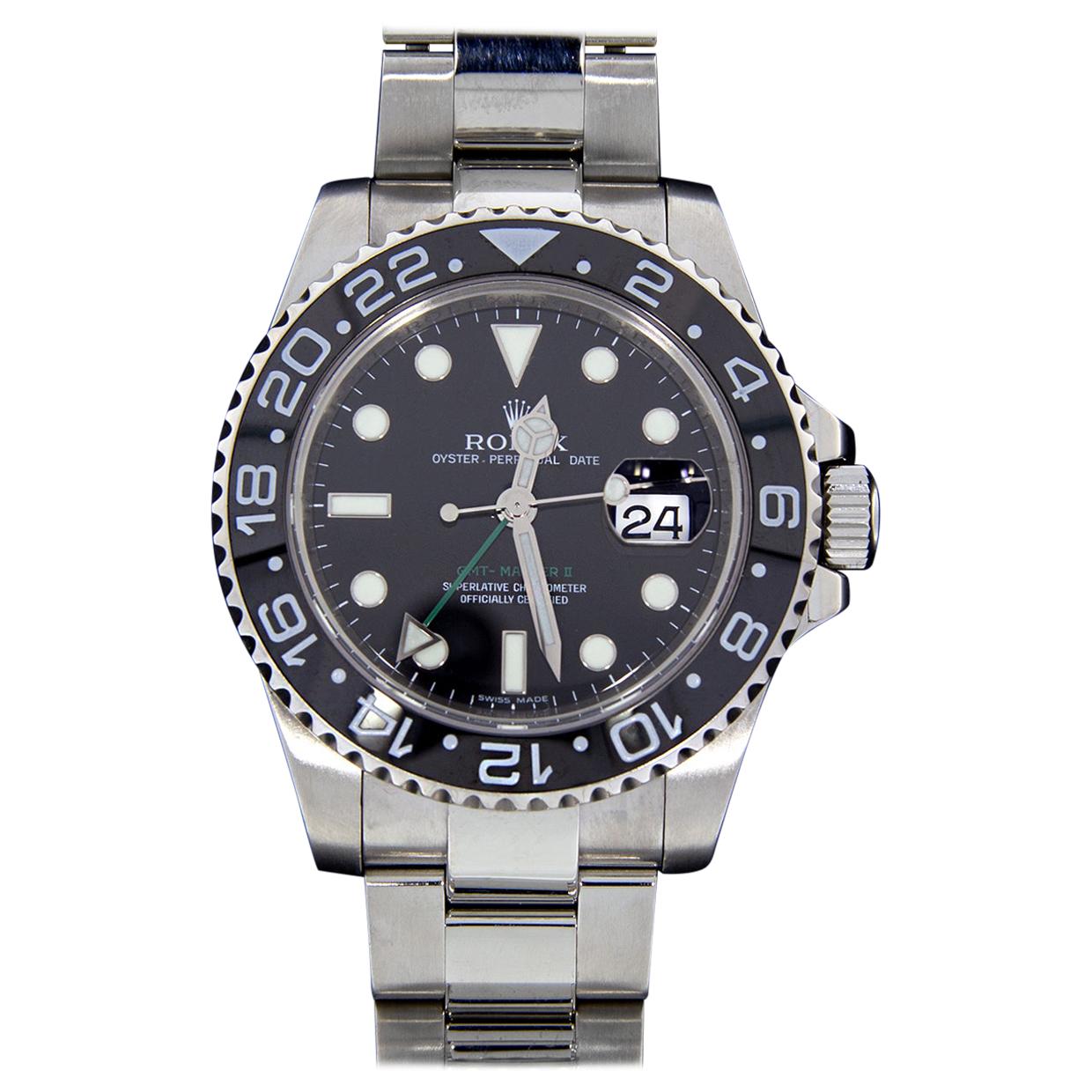 Rolex GMT Master II Stainless Steel Watch with Black Dial, Model 116710LN