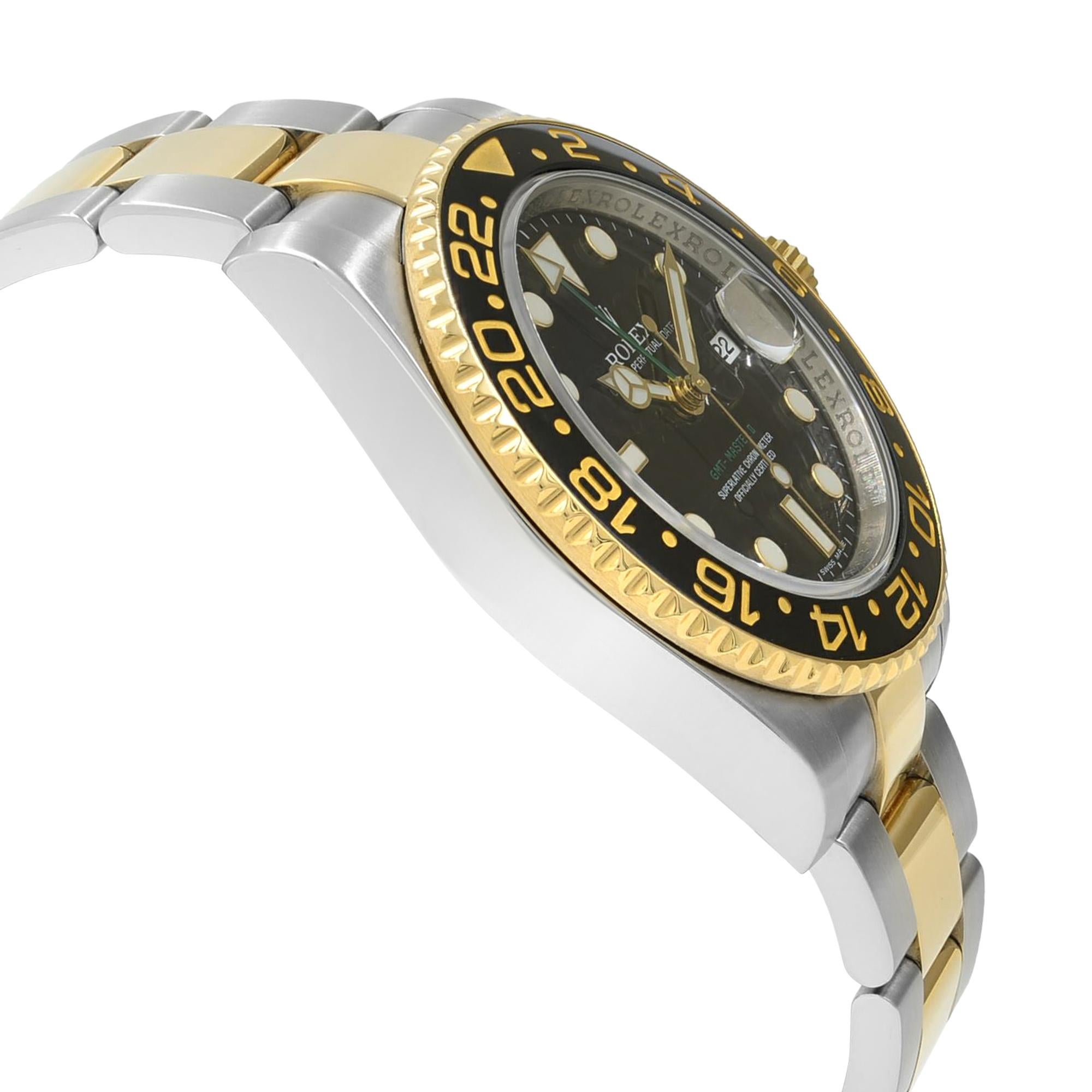 Men's Rolex GMT-Master II Steel 18K Gold Black Dial Automatic Mens Watch 116713LN