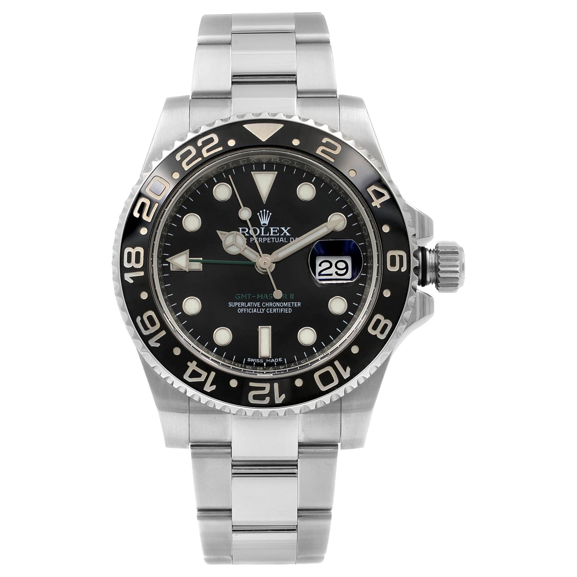 Rolex GMT-Master II Steel Black Dial Green Hand Automatic Men's Watch 116710LN