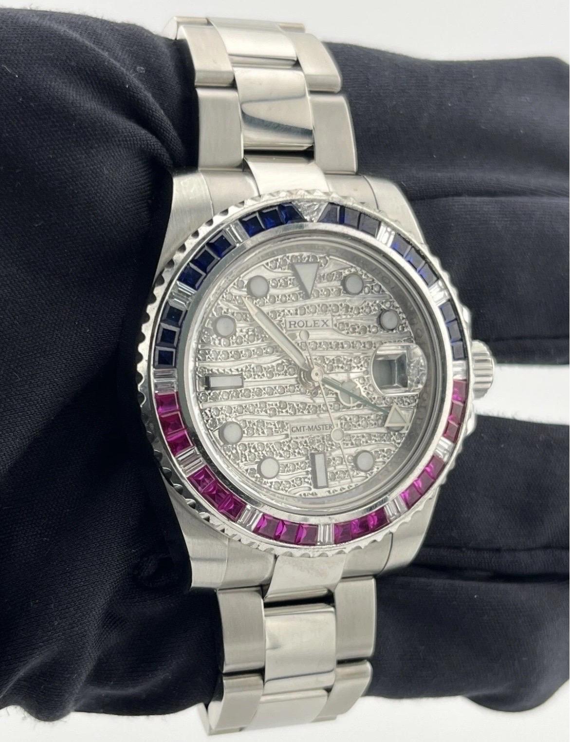 Rolex GMT-Master II Stahl-Master II Stahl-Diamant-Zifferblatt Rubin/Rosa-Lünette 40mm Uhr 116710 Herren im Angebot