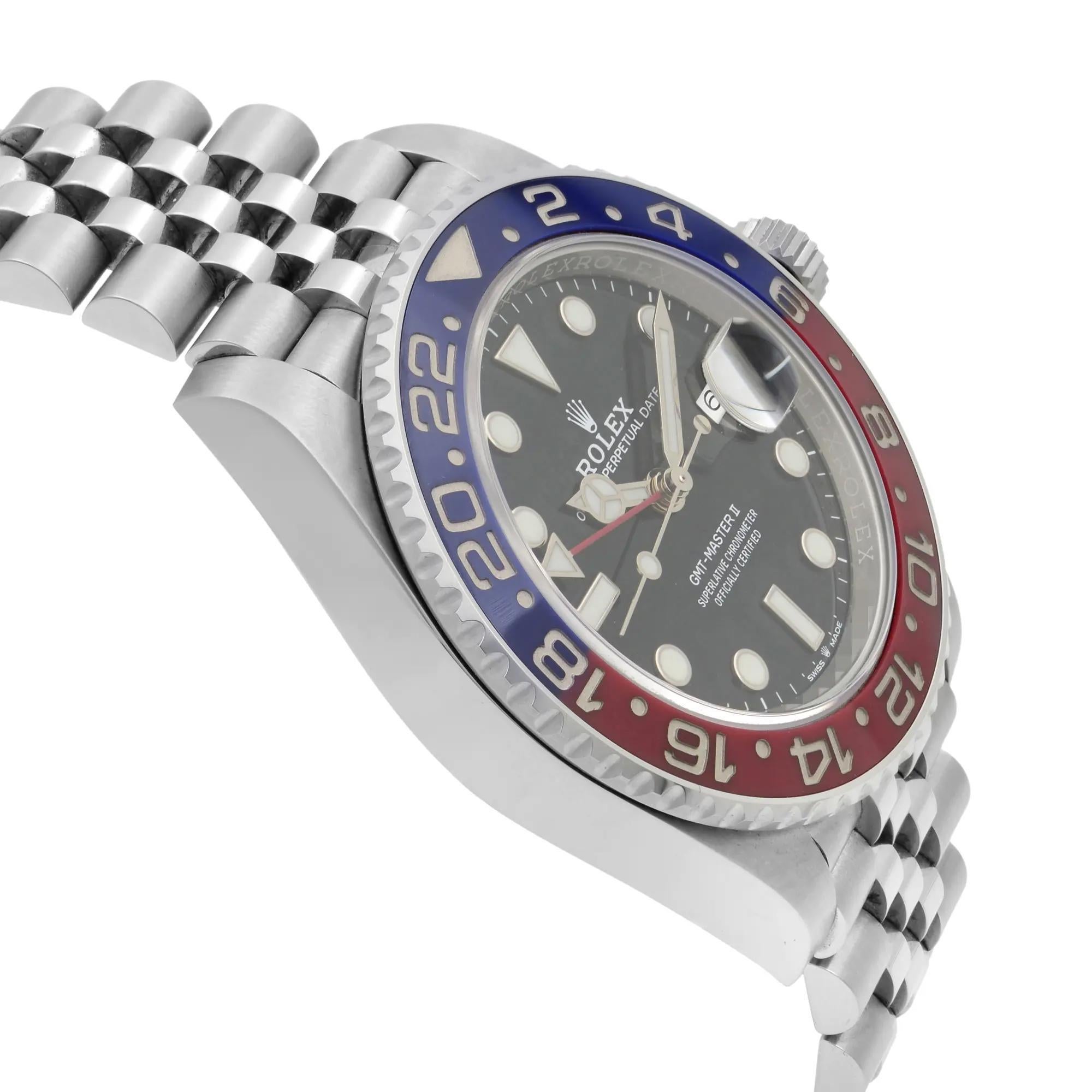 De los hombres Rolex GMT-Master II Steel Pepsi Bezel Black Dial Automatic Mens Watch 126710BLRO en venta