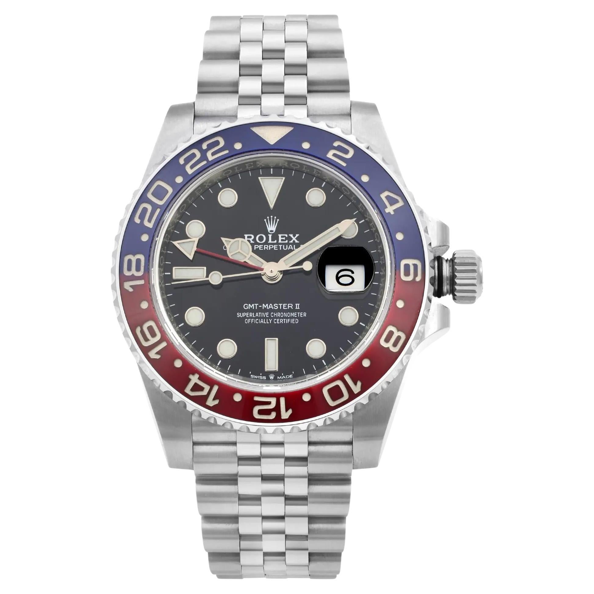 Rolex GMT-Master II Steel Pepsi Bezel Black Dial Automatic Mens Watch 126710BLRO