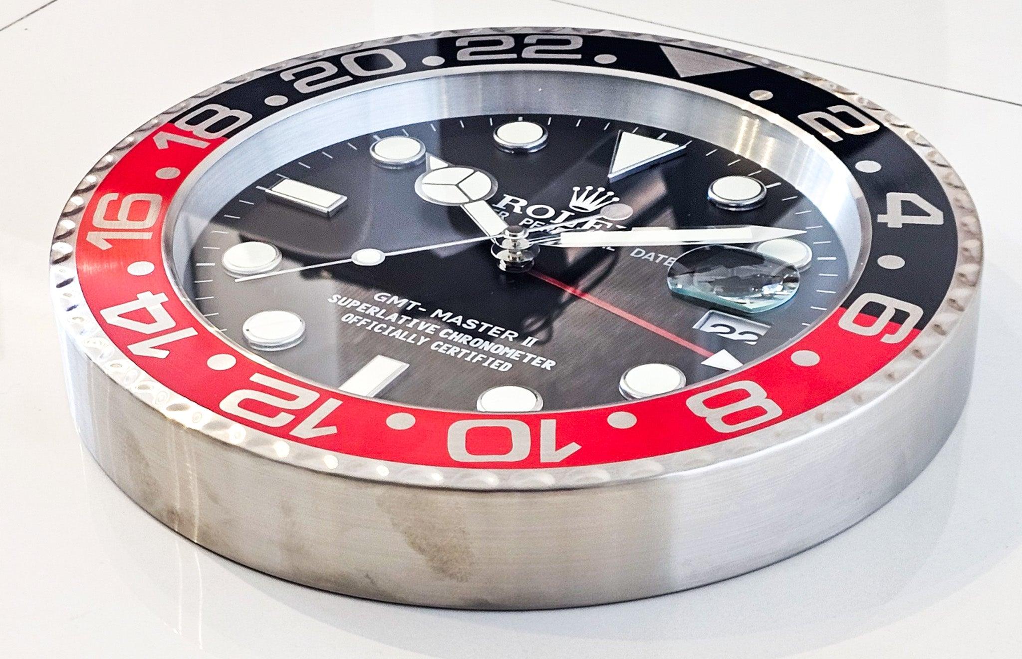Contemporary Rolex GMT MASTER II Store Display Wall Clock in Stainless Steel And Enamel