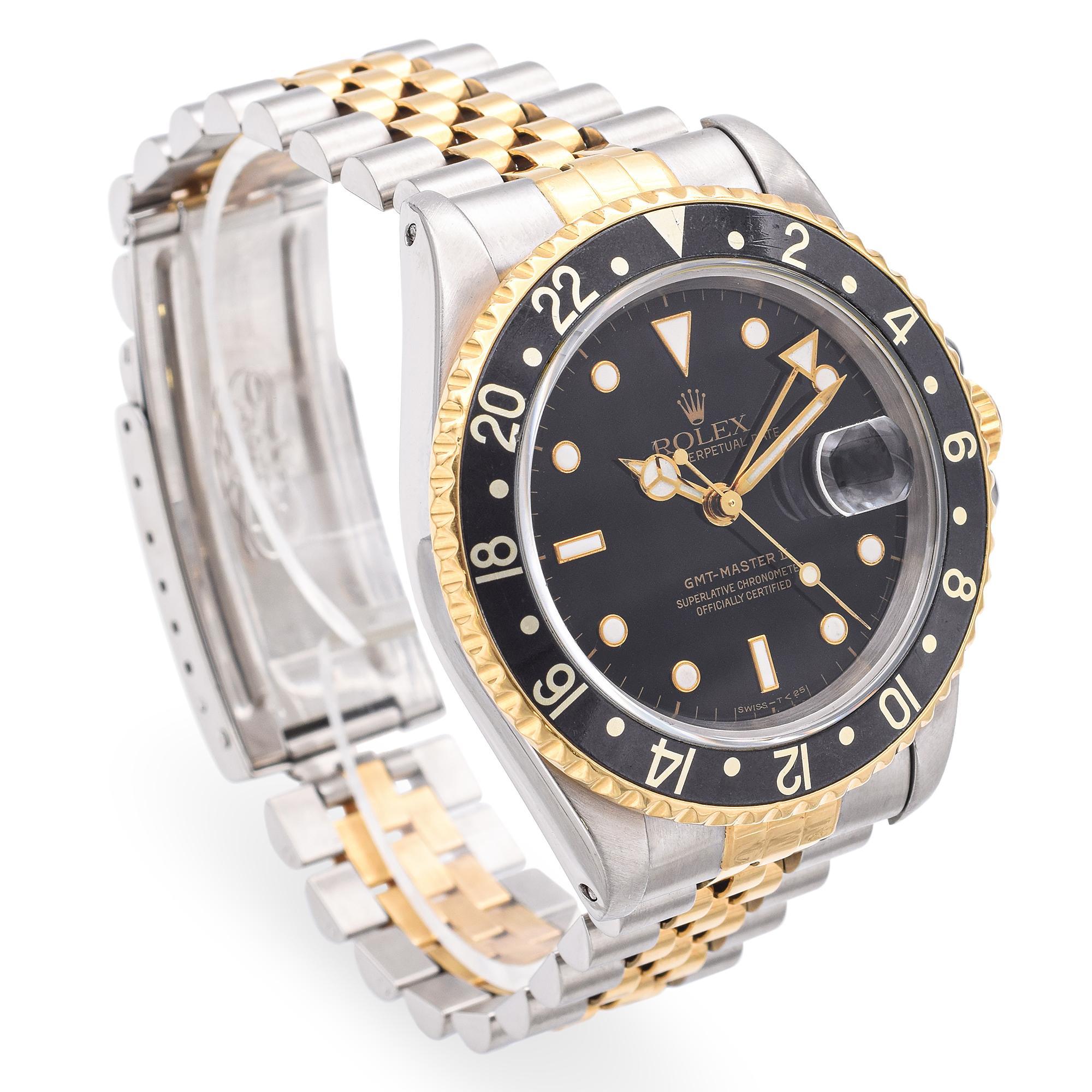 Rolex GMT-Master II Two-Tone 18k Gold and Steel Automatic Men's Watch Ref 16713 In Good Condition In New York, NY