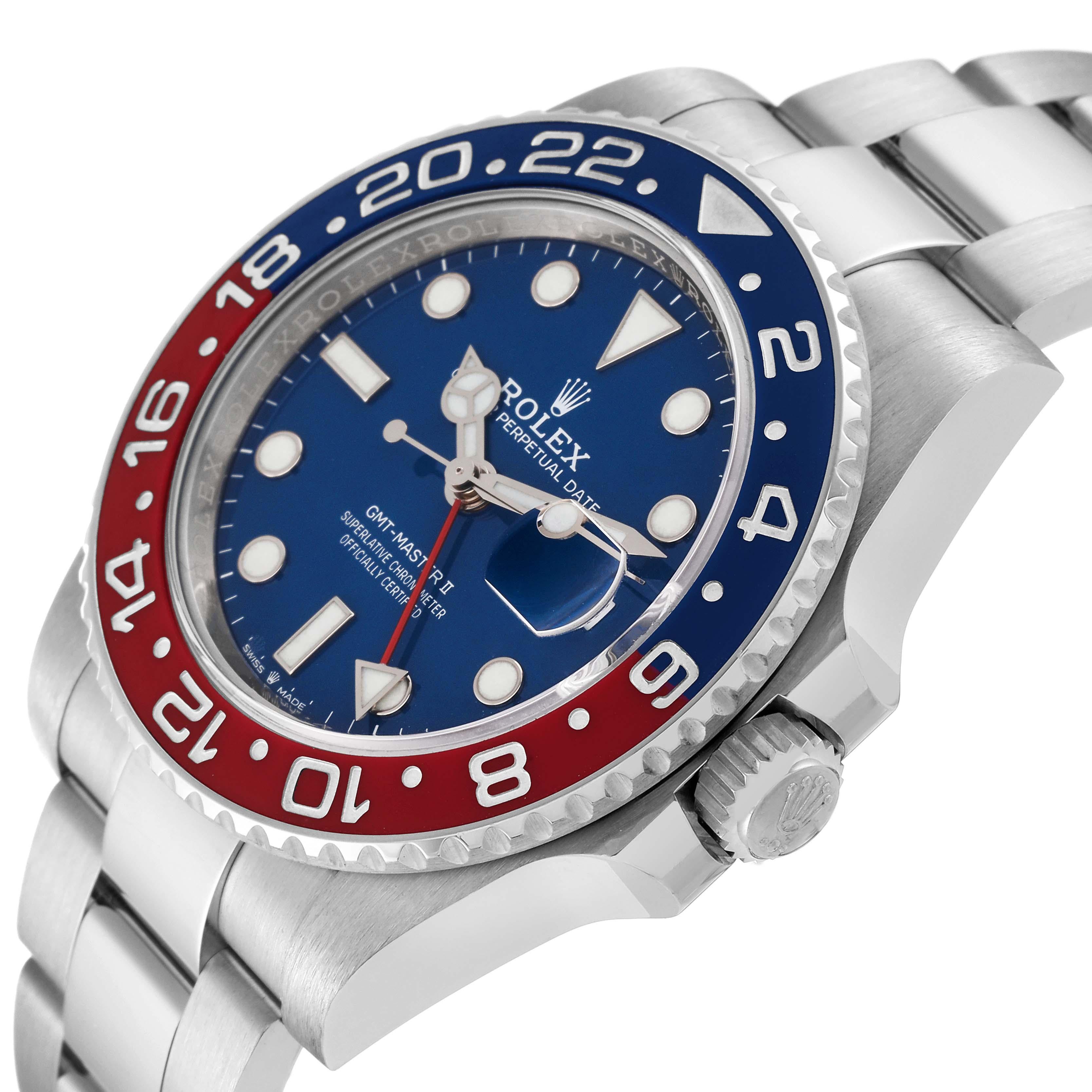 Rolex GMT Master II White Gold Pepsi Bezel Blue Dial Mens Watch 126719 Box Card In Excellent Condition In Atlanta, GA