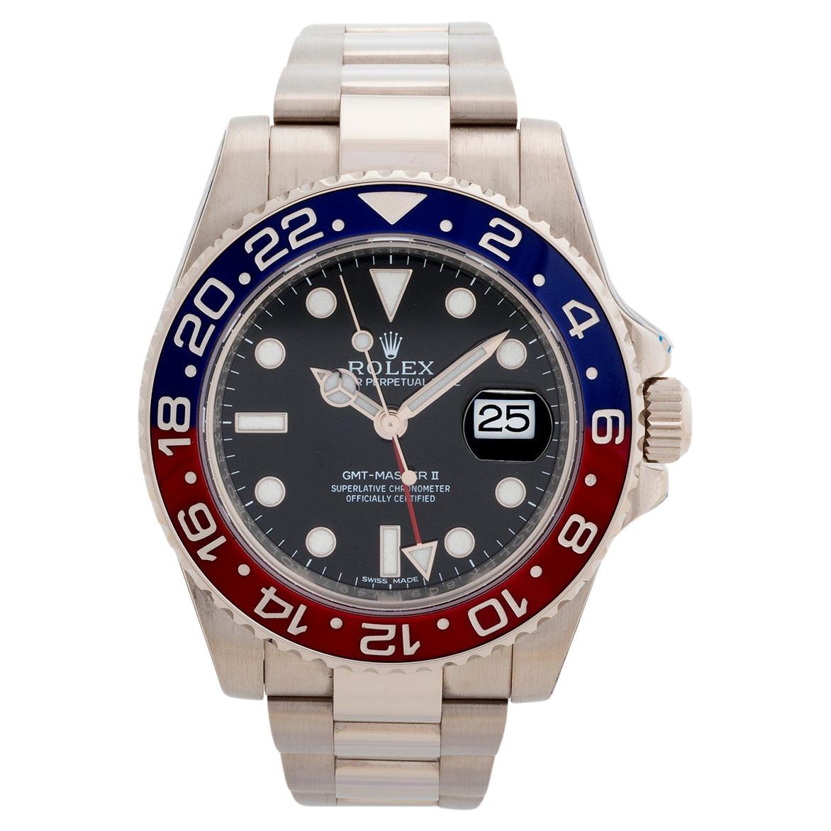 Rolex GMT Master II Wristwatch. 18ct White Gold. Discontinued Reference. Yr 2015 For Sale