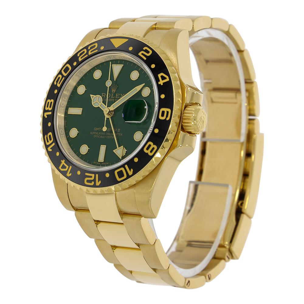 Introduced in 2005 the 116718 is the perfect watch for the world traveler with an additional 24-hour hand to keep track of all your time zones. The 116718LN has a 40mm yellow gold case with a sapphire crystal, a solid case back and a screw down