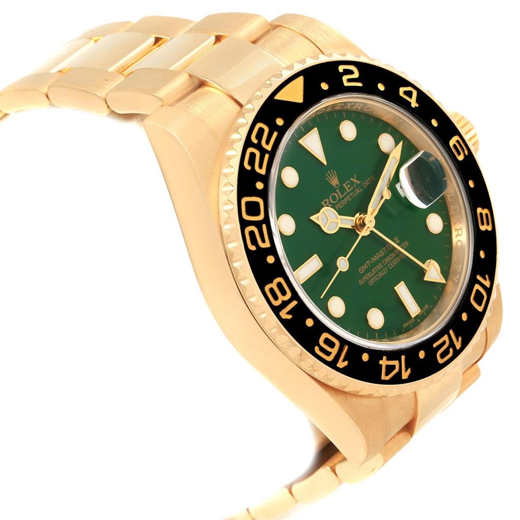 Rolex GMT Master II Yellow Gold Green Dial Men's Watch 116718 Unworn In Excellent Condition In Atlanta, GA