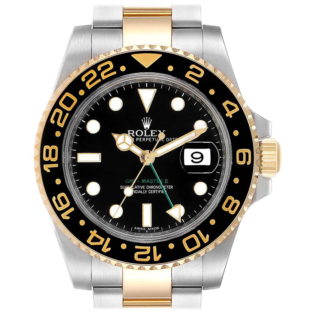 Rolex GMT Master II Yellow Gold Steel Automatic Men's Watch 116713 For Sale