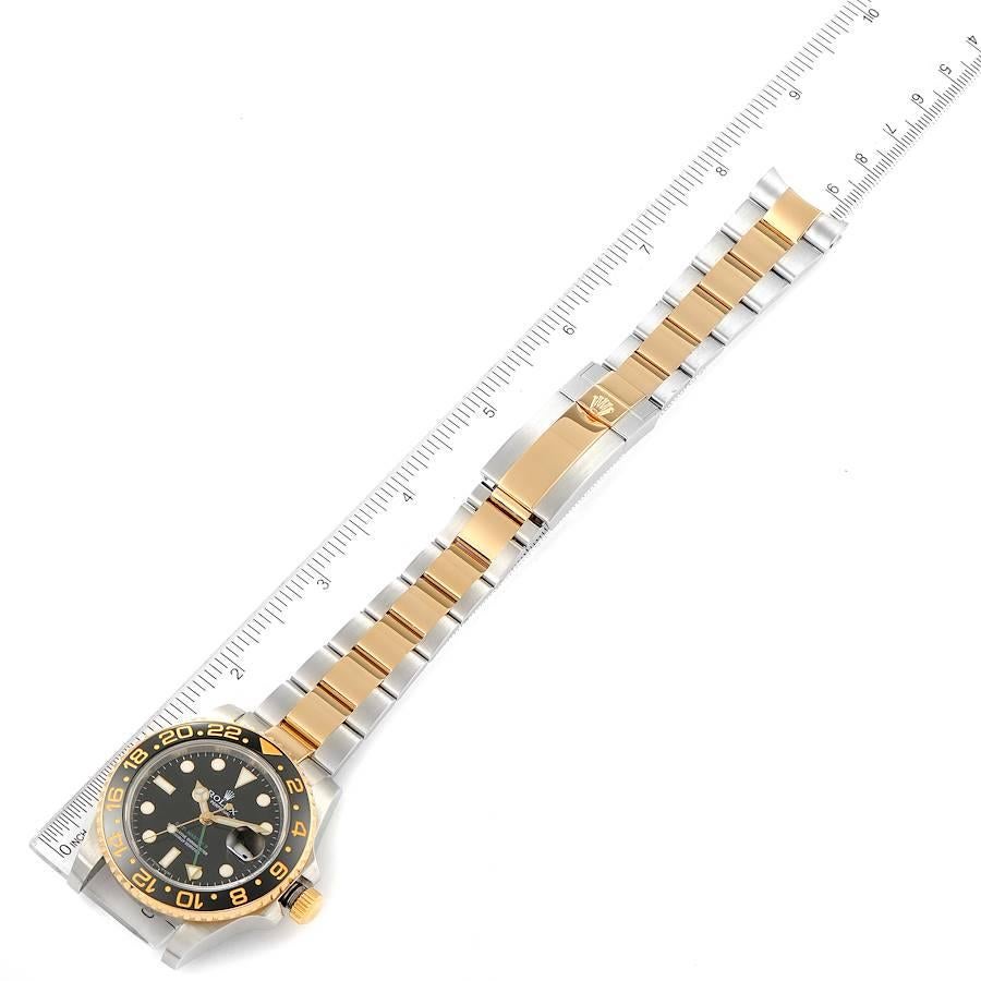 Rolex GMT Master II Yellow Gold Steel Black Dial Mens Watch 116713 Box Card For Sale 3