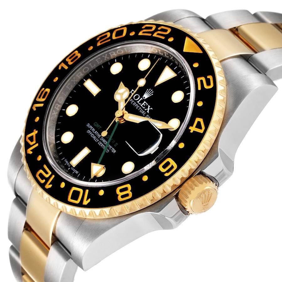 Rolex GMT Master II Herrenuhr aus Gelbgold mit schwarzem Zifferblatt 116713 Boxkarte im Angebot 2
