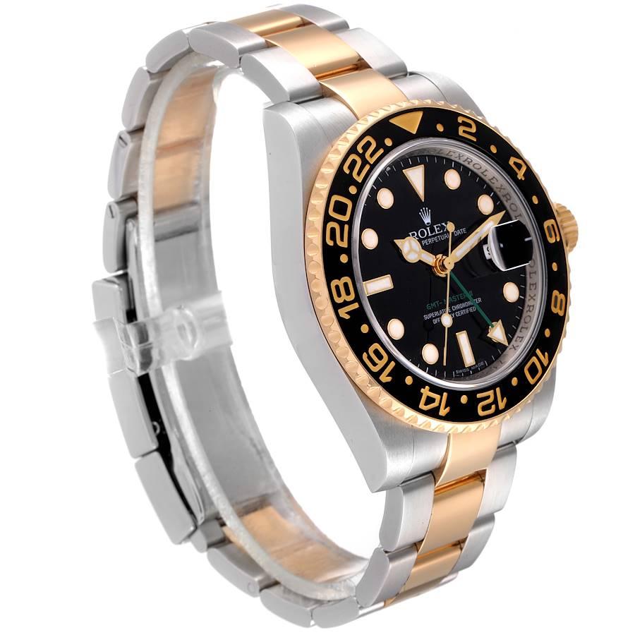 Rolex GMT Master II Yellow Gold Steel Black Dial Mens Watch 116713 In Excellent Condition In Atlanta, GA