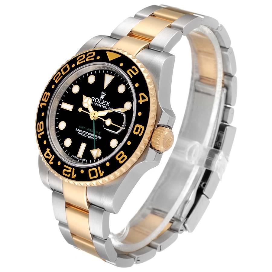 Men's Rolex GMT Master II Yellow Gold Steel Black Dial Mens Watch 116713