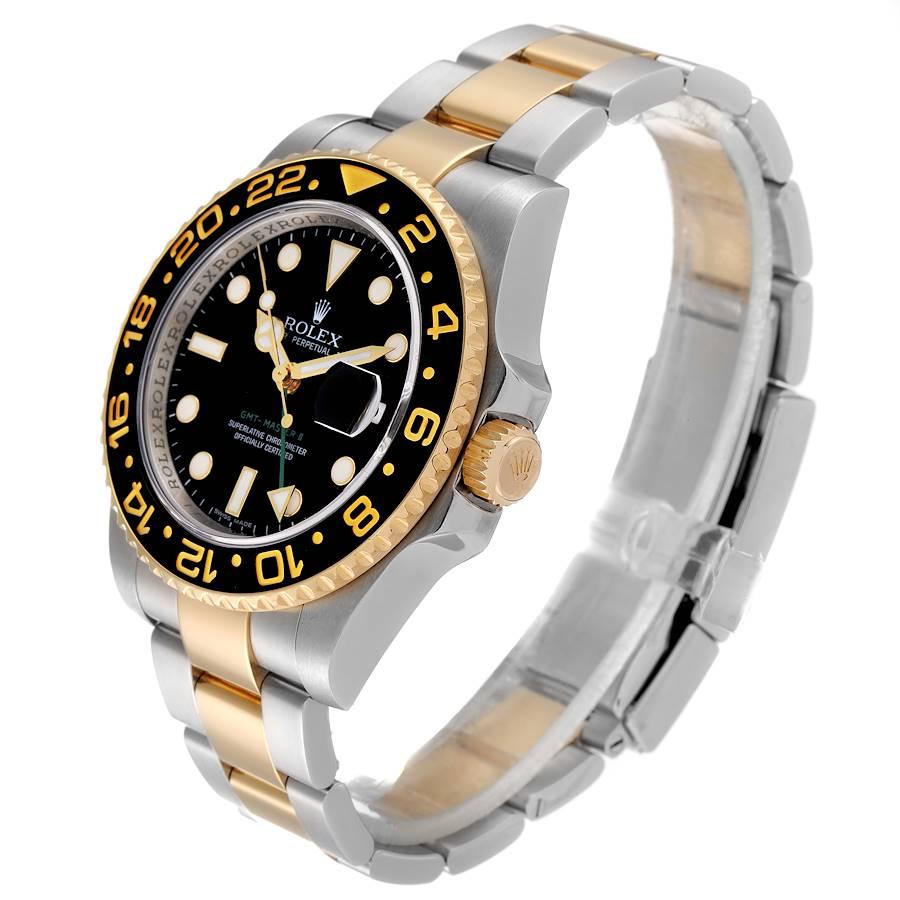Men's Rolex GMT Master II Yellow Gold Steel Black Dial Mens Watch 116713