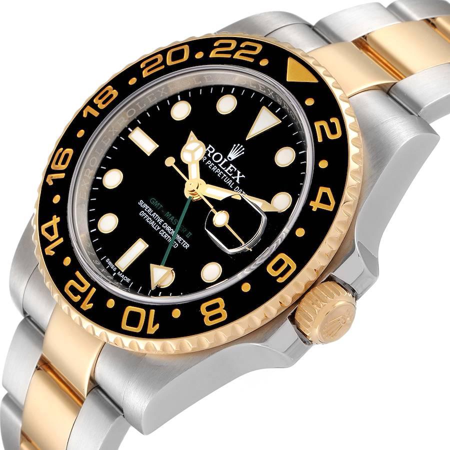 Rolex GMT Master II Yellow Gold Steel Black Dial Mens Watch 116713 1