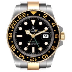 Rolex GMT Master II Yellow Gold Steel Black Dial Mens Watch 116713