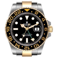 Rolex GMT Master II Yellow Gold Steel Black Dial Mens Watch 116713