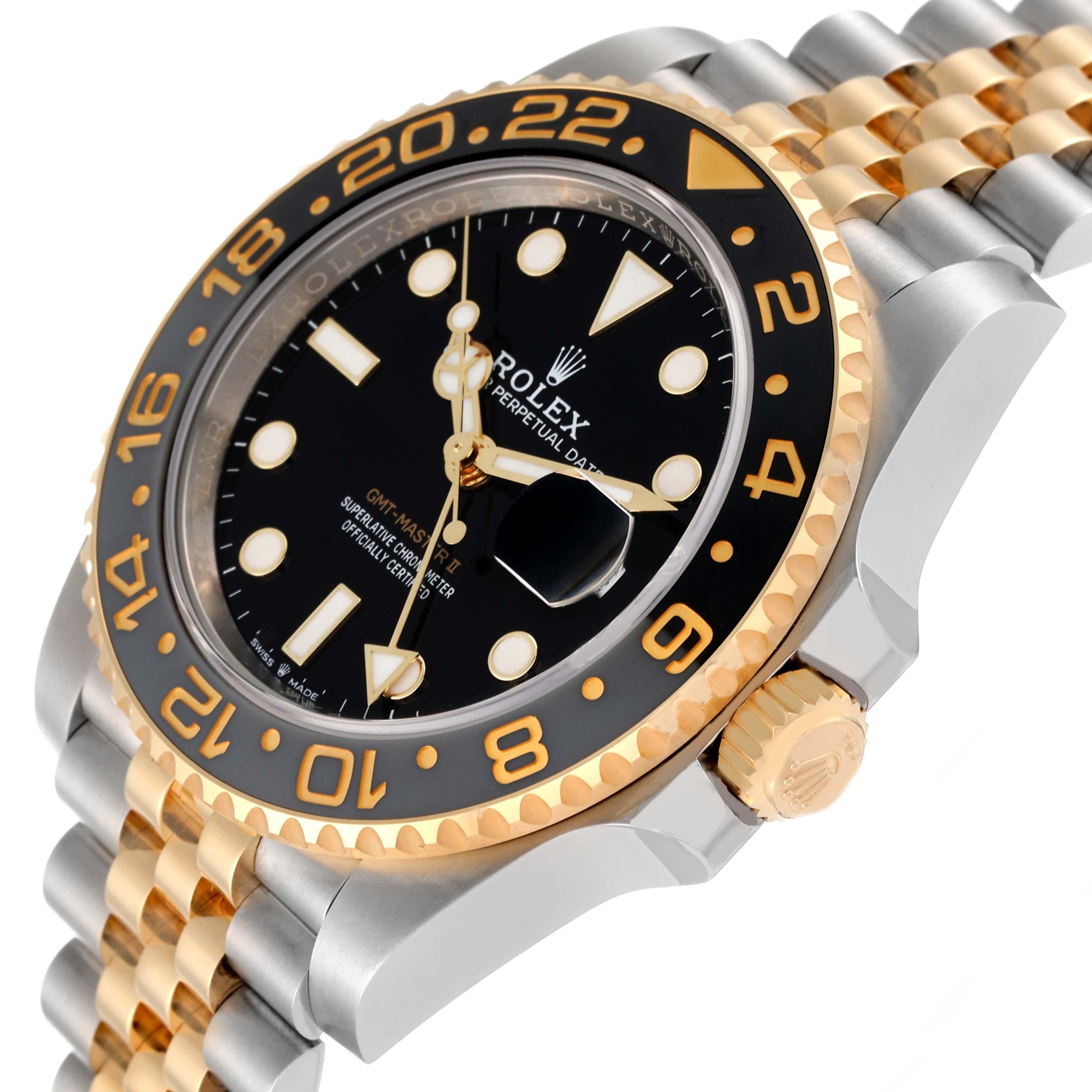 Men's Rolex GMT Master II Yellow Gold Steel Black Grey Bezel Mens Watch 126713