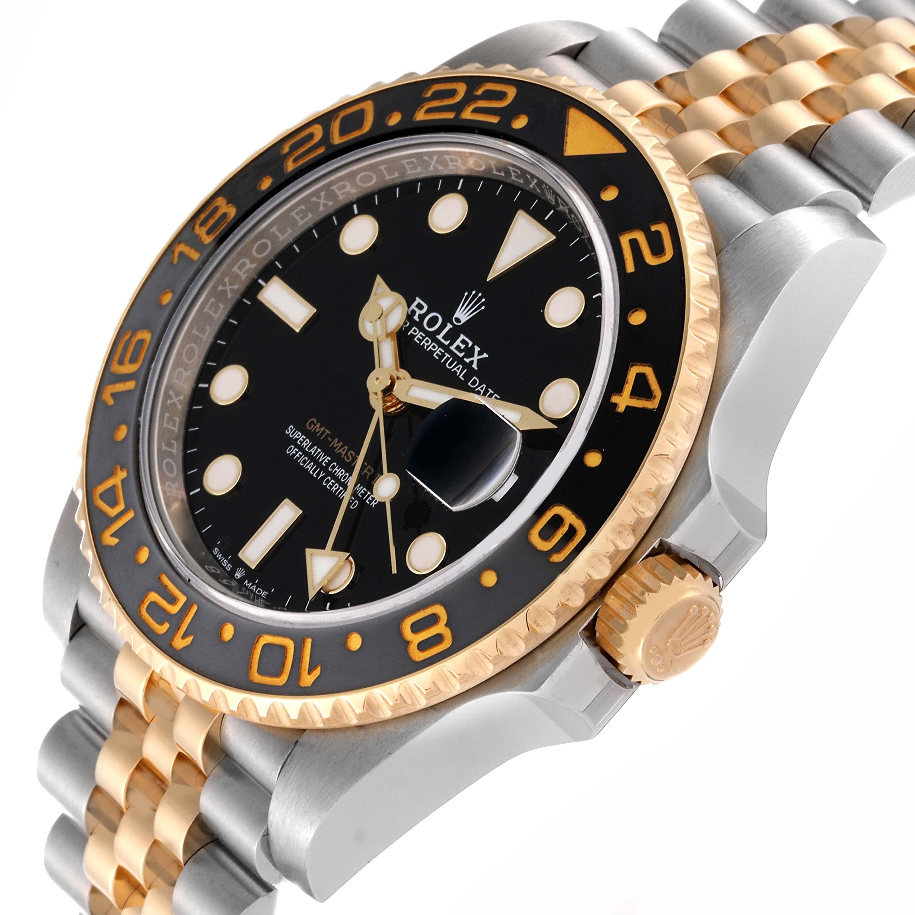 Rolex GMT Master II Yellow Gold Steel Grey Bezel Mens Watch 126713 Box Card In Excellent Condition For Sale In Atlanta, GA