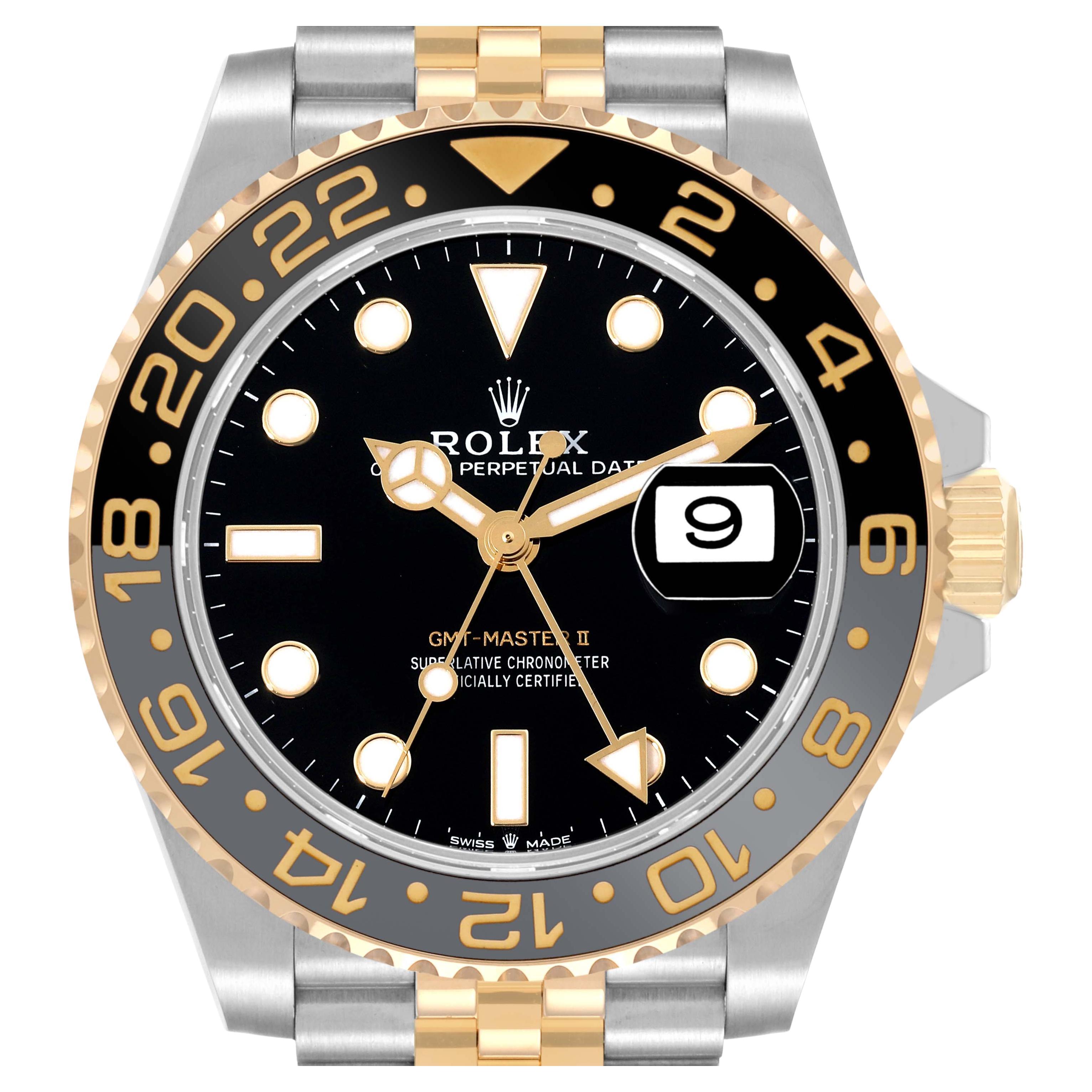 Rolex GMT Master II Yellow Gold Steel Grey Bezel Mens Watch 126713 Box Card