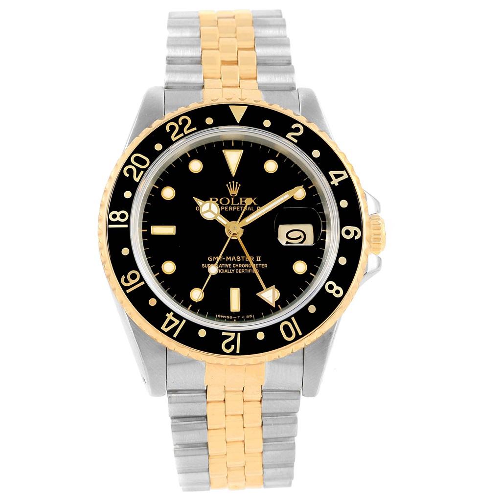 Rolex GMT Master II Yellow Gold Steel Jubilee Bracelet Men's Watch 16713 In Good Condition For Sale In Atlanta, GA