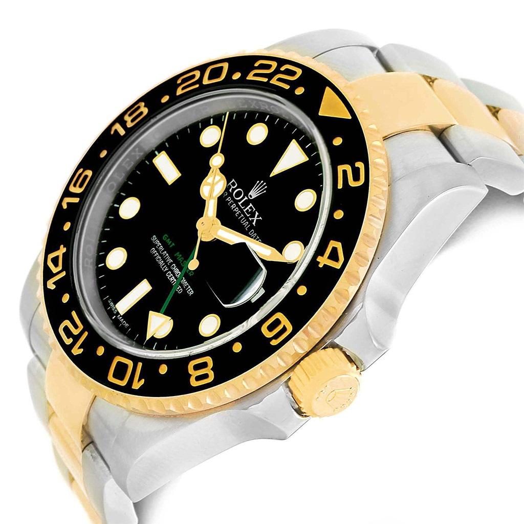 Rolex GMT Master II Yellow Gold Steel Men’s Watch 116713 Box Card In Excellent Condition In Atlanta, GA