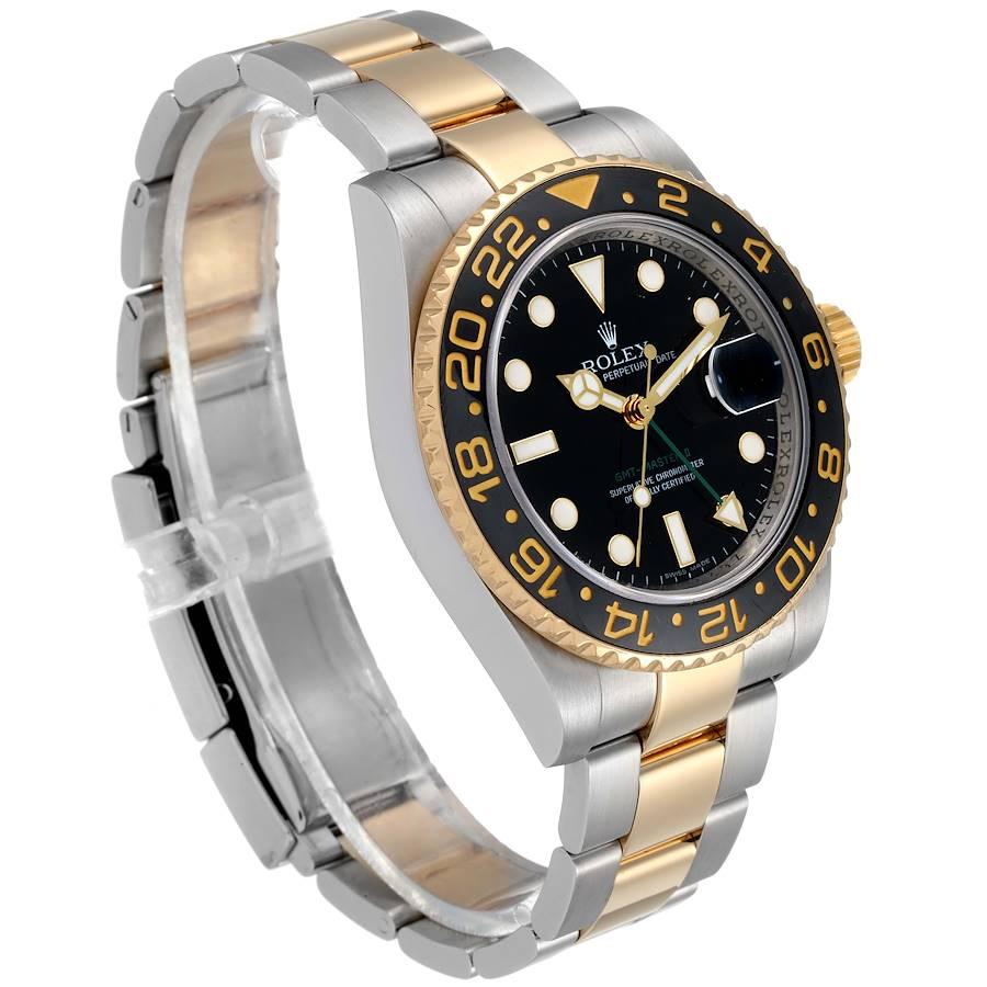 Rolex GMT Master II Yellow Gold Steel Mens Watch 116713 Box Card In Excellent Condition For Sale In Atlanta, GA