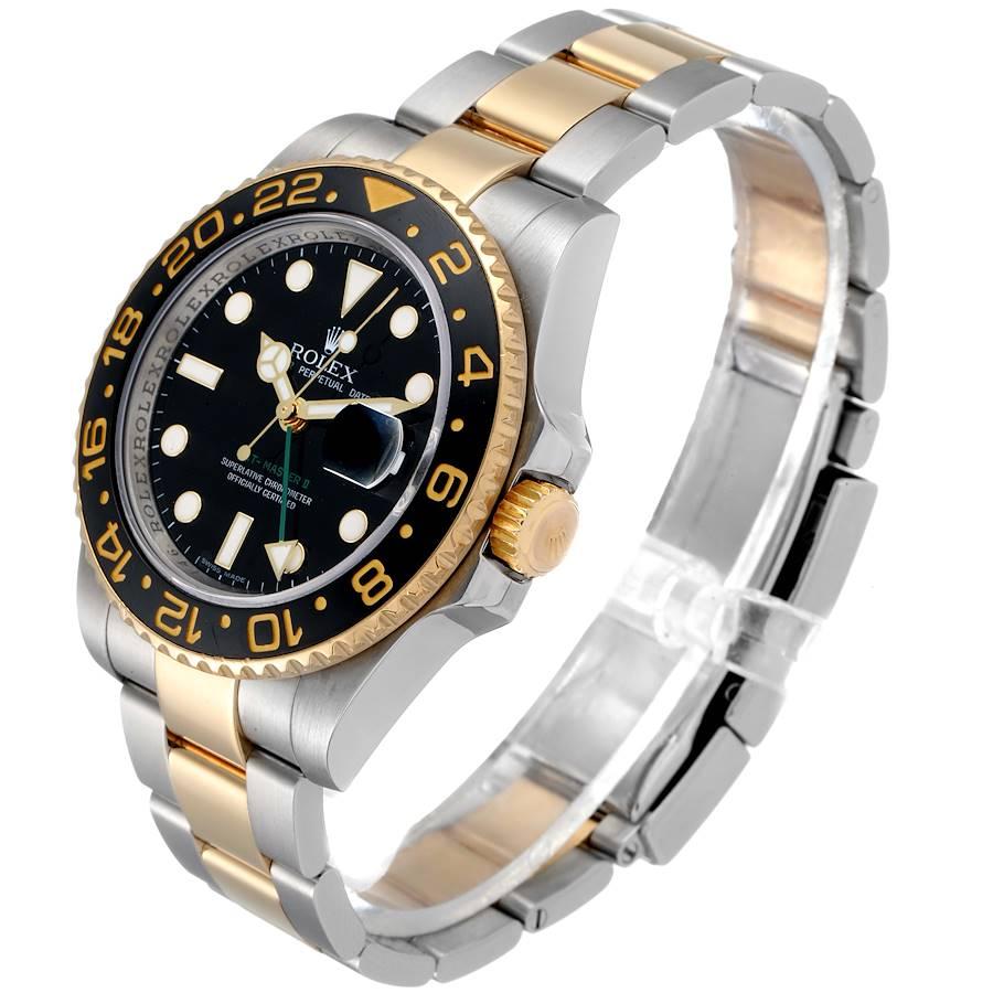 Men's Rolex GMT Master II Yellow Gold Steel Mens Watch 116713 Box Card For Sale