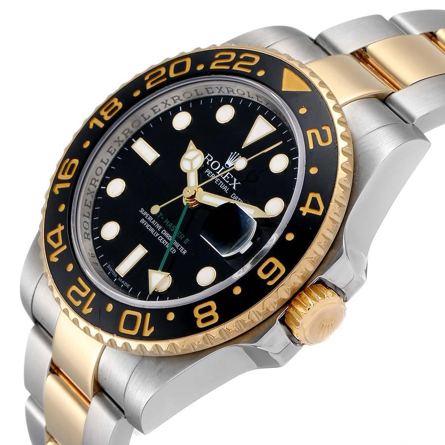 Rolex GMT Master II Yellow Gold Steel Mens Watch 116713 Box Card For Sale 1