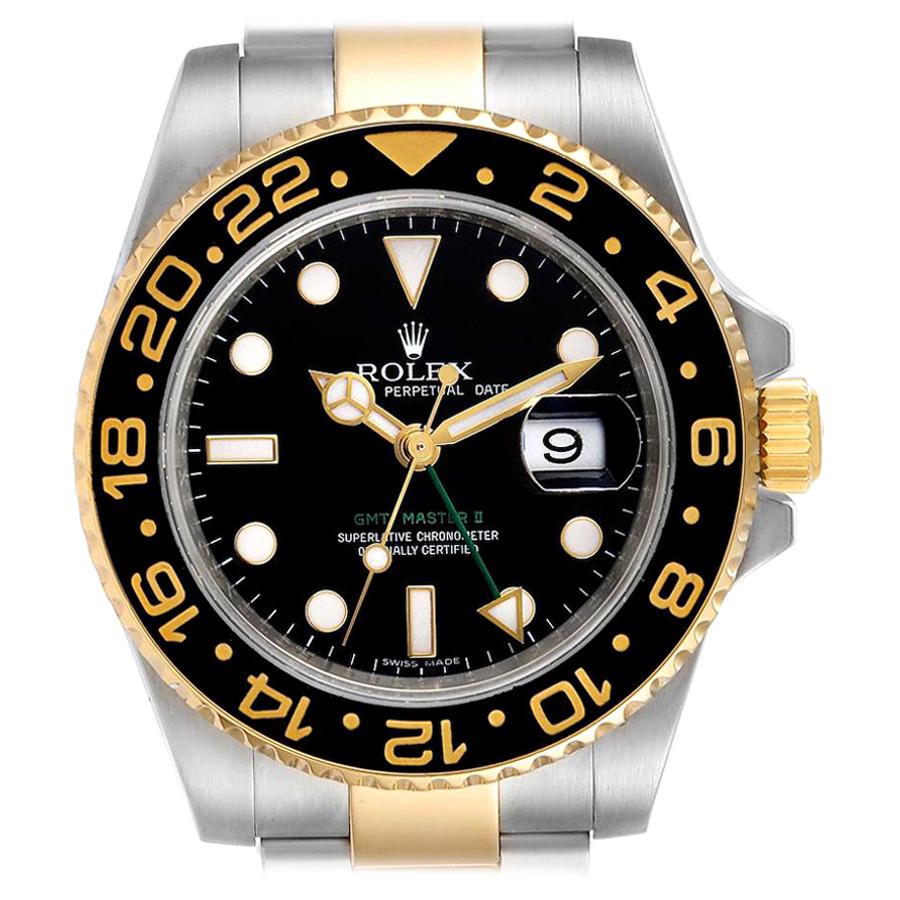 Rolex GMT Master II Yellow Gold Steel Mens Watch 116713