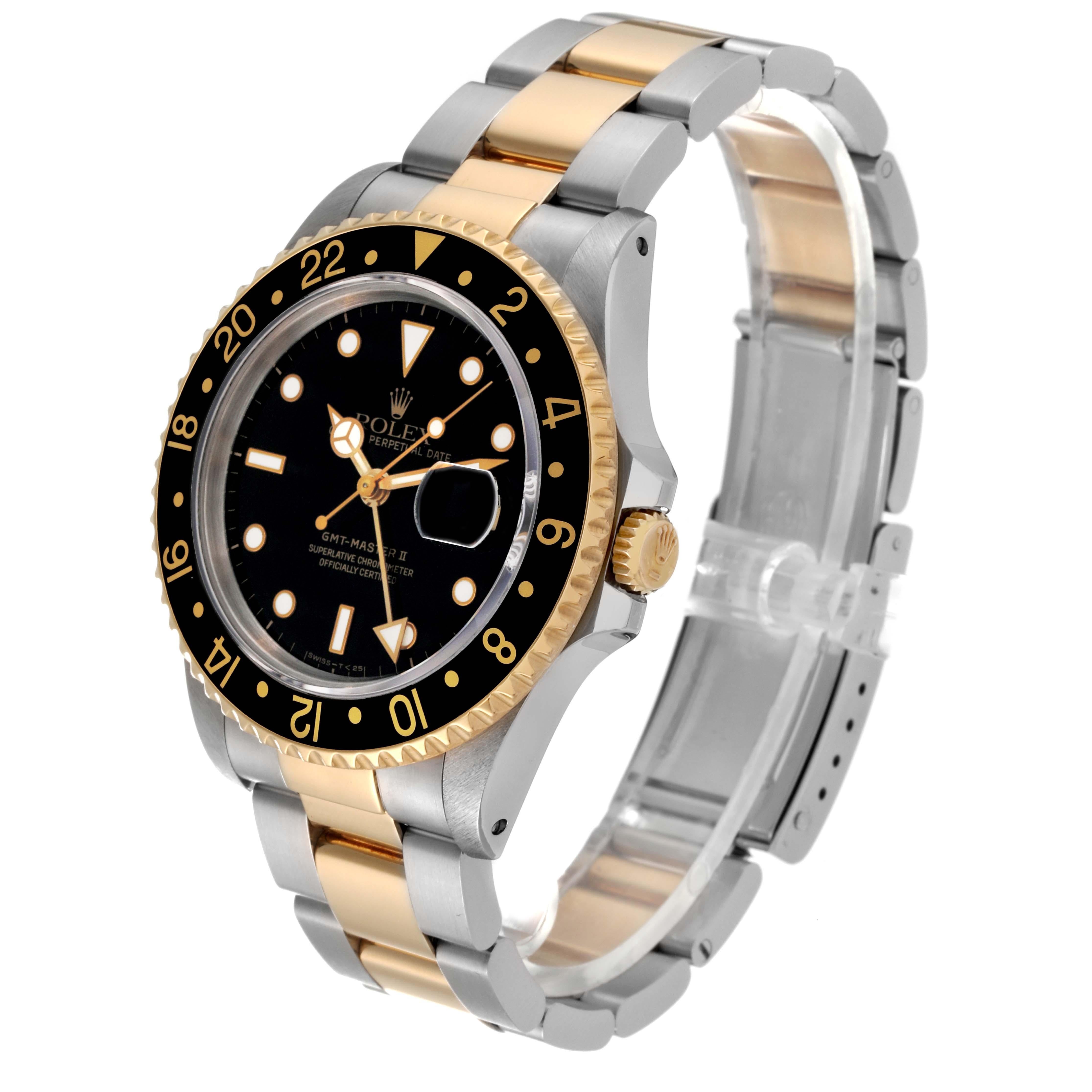 Rolex GMT Master II Yellow Gold Steel Oyster Bracelet Mens Watch 16713 For Sale 7