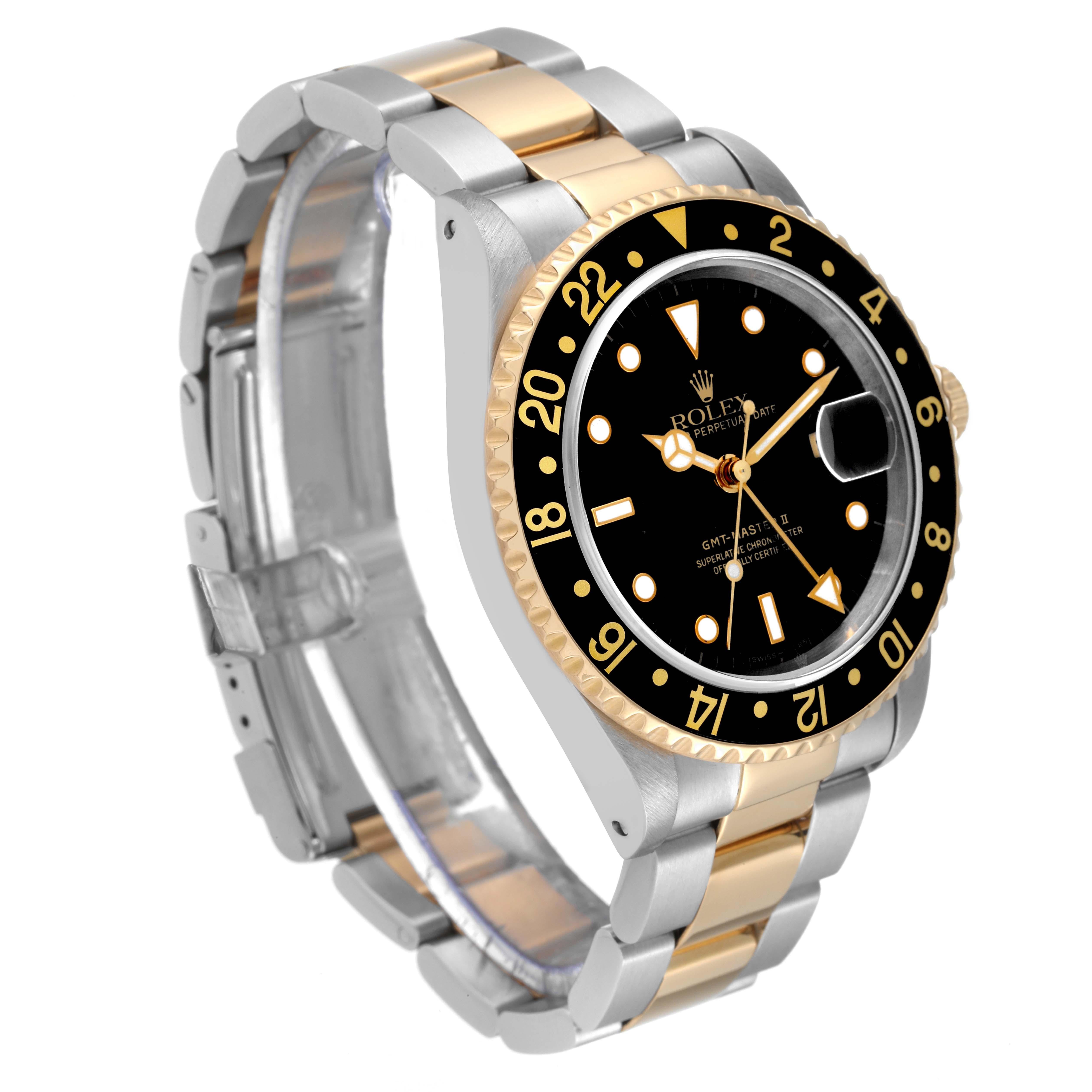 Rolex GMT Master II Yellow Gold Steel Oyster Bracelet Mens Watch 16713 In Excellent Condition For Sale In Atlanta, GA
