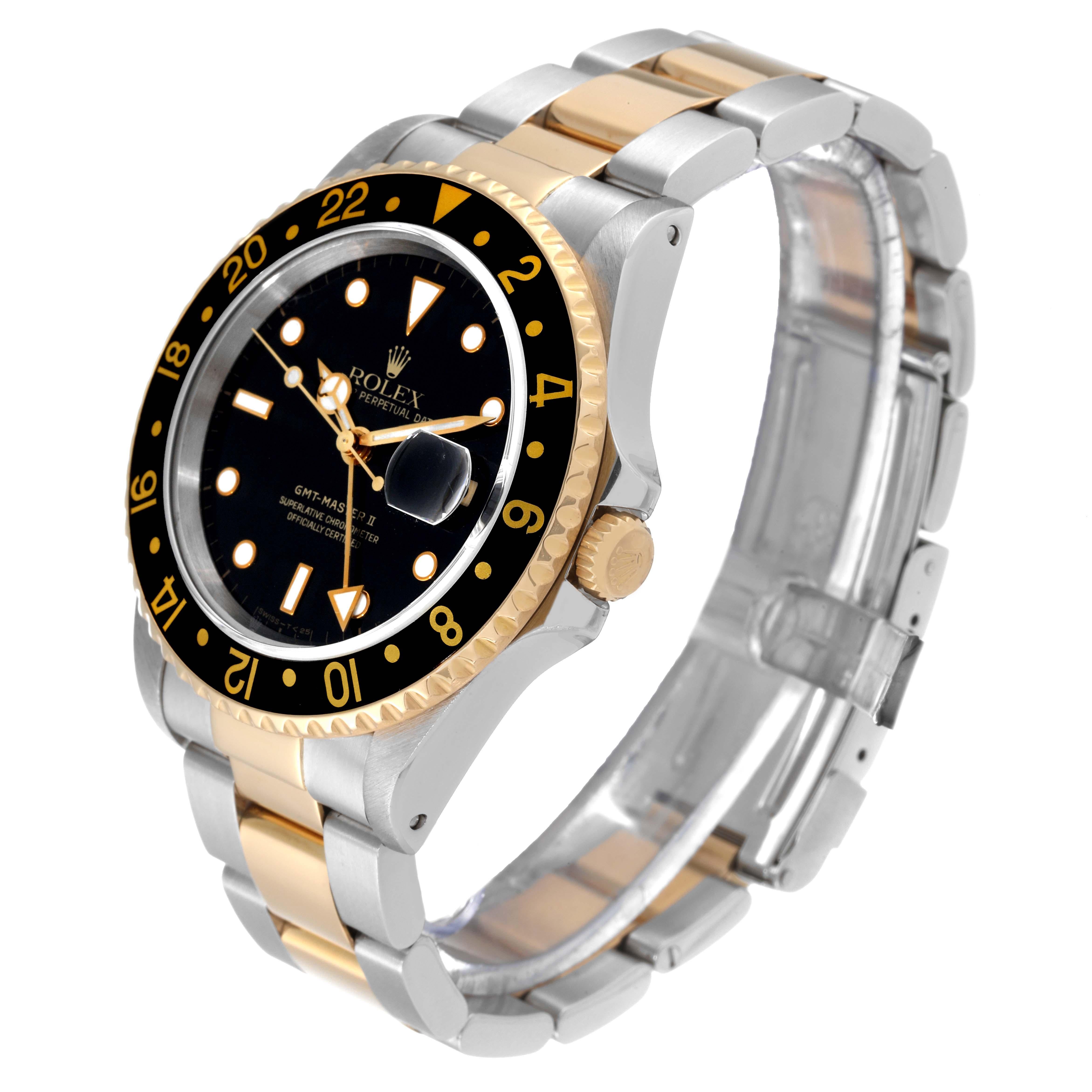 Men's Rolex GMT Master II Yellow Gold Steel Oyster Bracelet Mens Watch 16713 For Sale