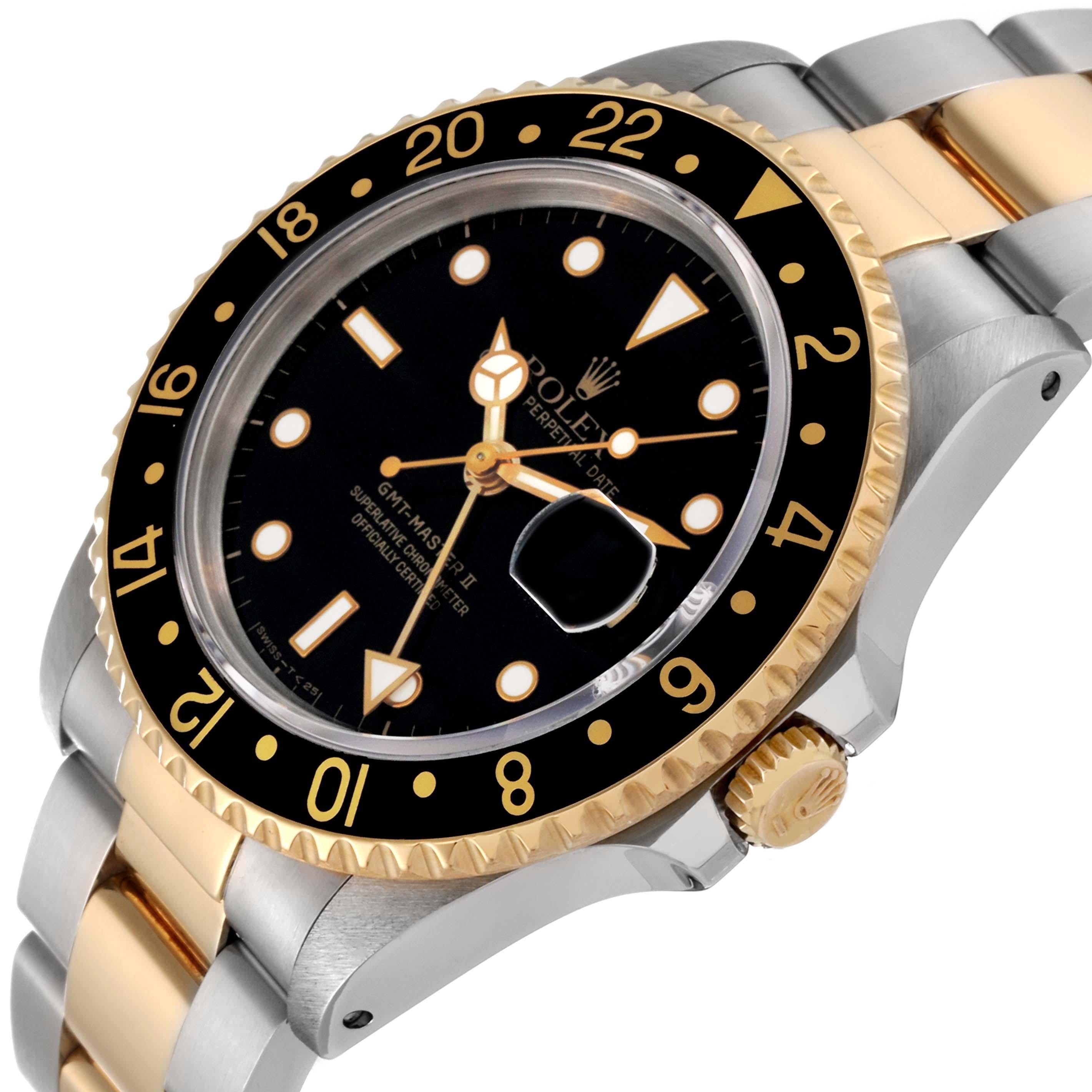 Men's Rolex GMT Master II Yellow Gold Steel Oyster Bracelet Mens Watch 16713 For Sale