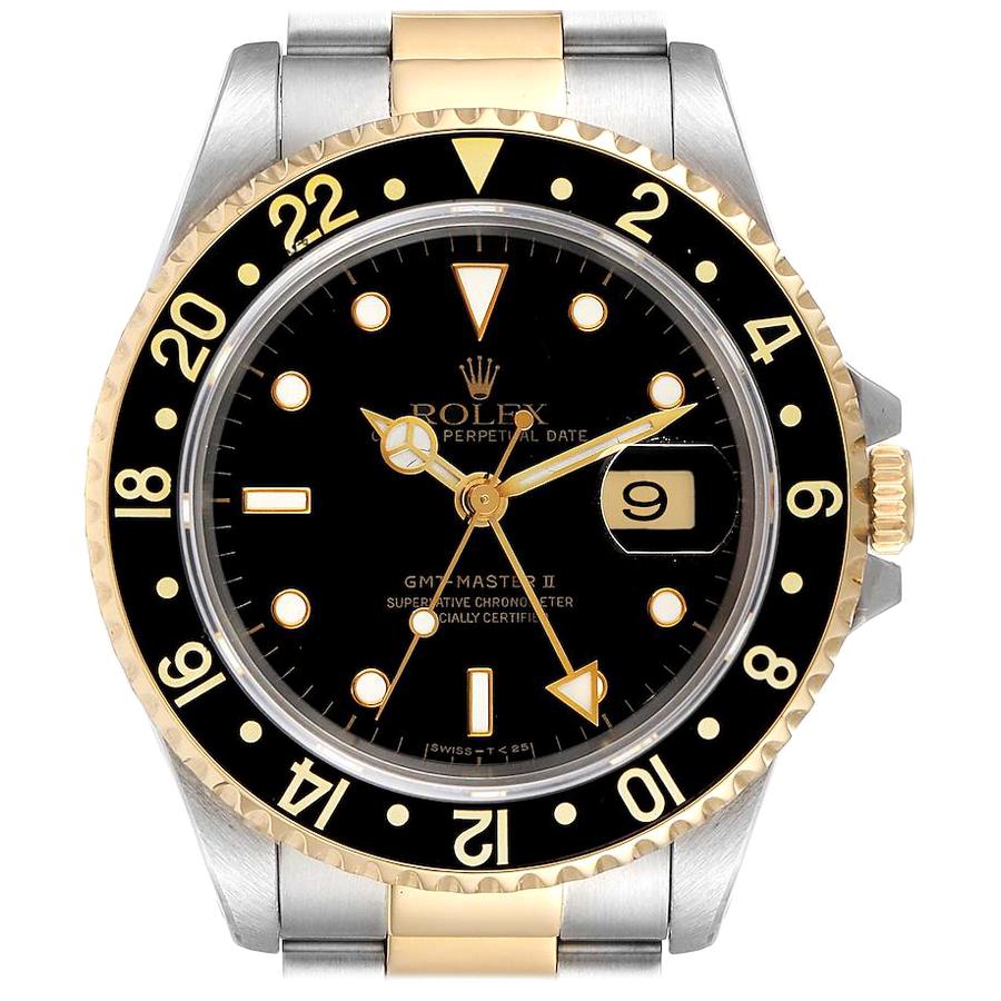 Rolex GMT Master II Yellow Gold Steel Oyster Bracelet Men's Watch 16713 For Sale