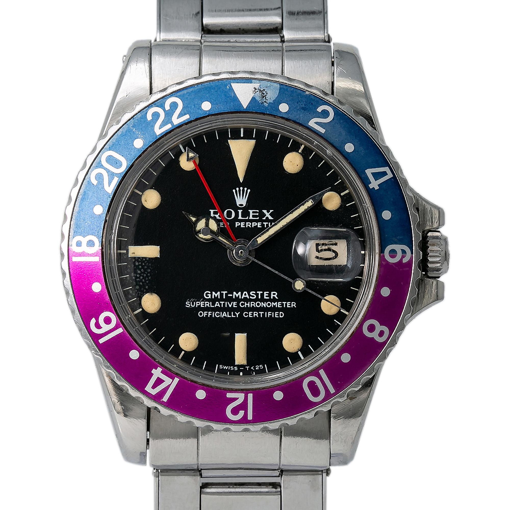 Rolex GMT Master Mark 0 Fucsia Pepsi 1675 Raro reloj automático para hombre Esfera dorada Contemporáneo en venta