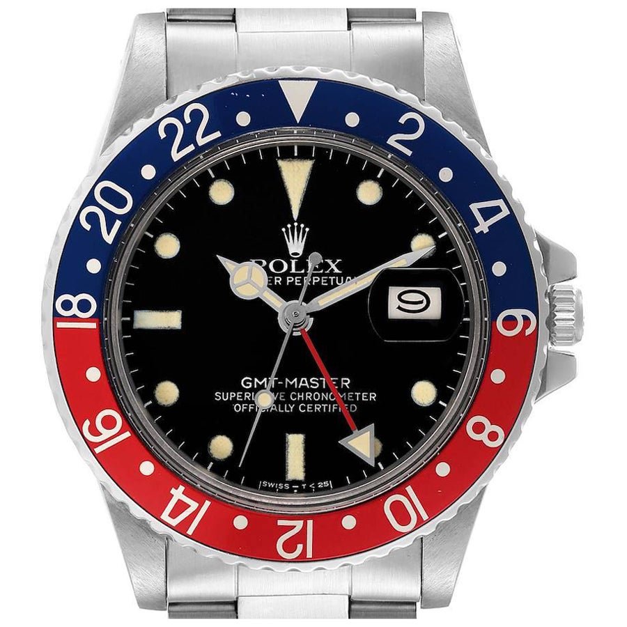 Rolex GMT Master Pepsi Bezel Vintage Matte Dial Steel Mens Watch 16750