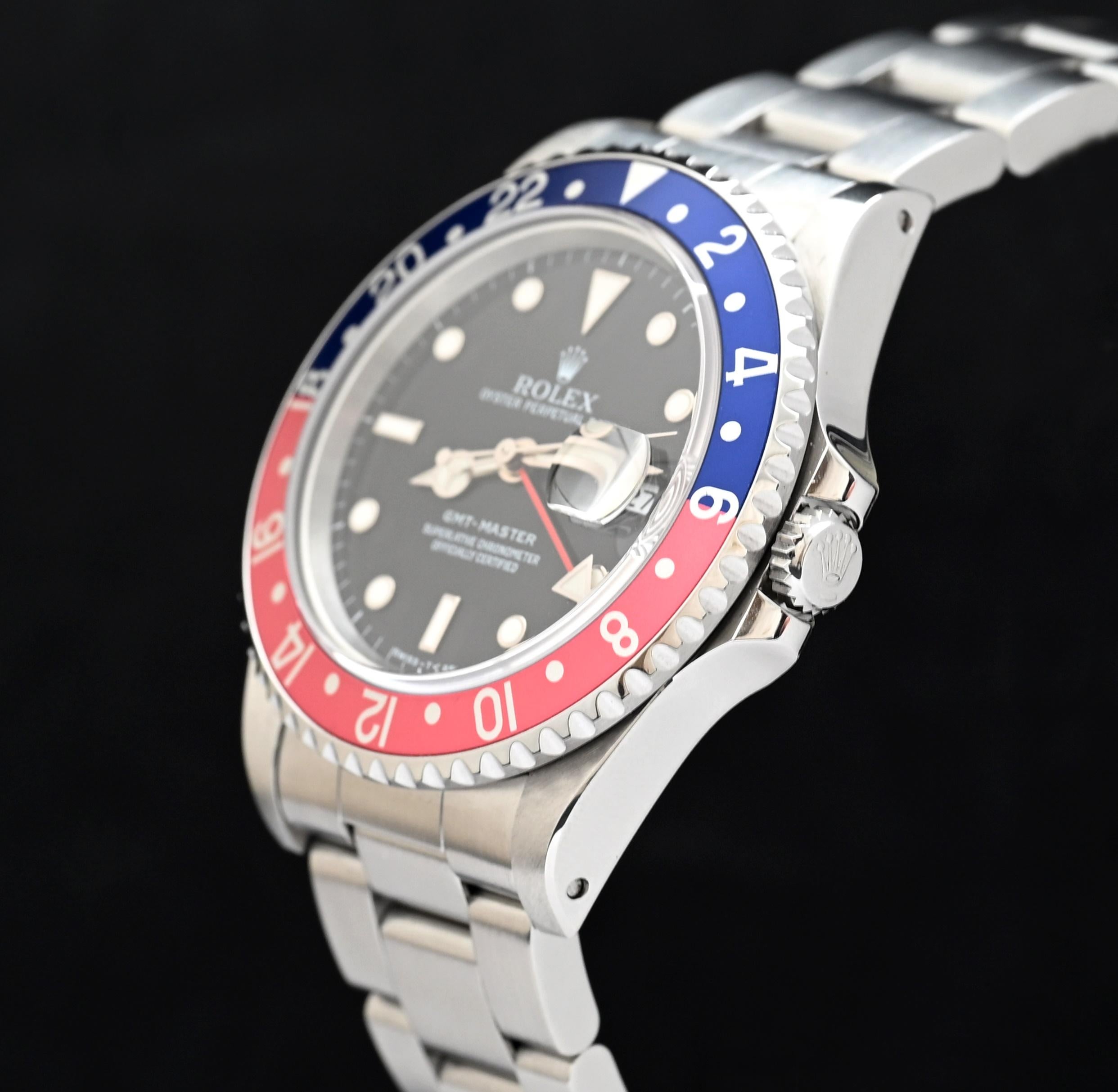 Women's or Men's Rolex GMT-Master Pepsi Black Dial 16700 w/Paper & Tag Steel Automatic Watch 1997