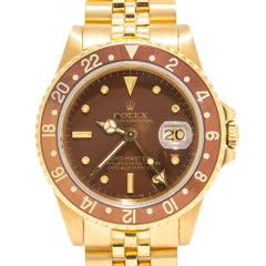 Rolex GMT-Master Rare Vintage Nipple Enamel Dial 18k Yellow Gold Jubilee