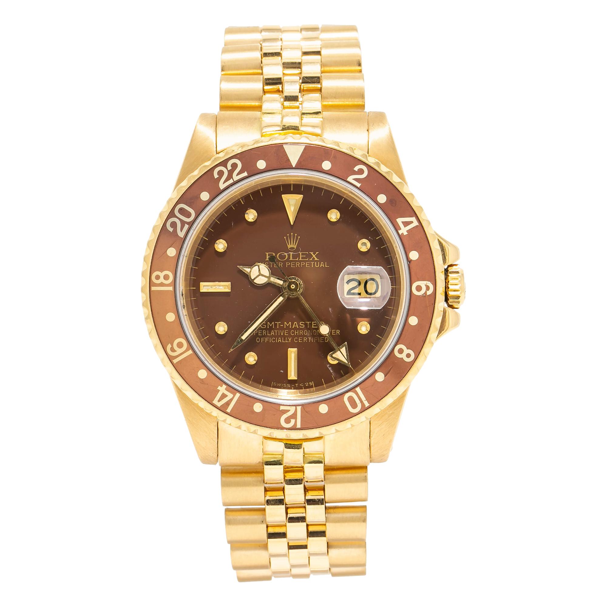 Rolex GMT-Master Rare Vintage Nipple Enamel Dial 18k Yellow Gold Jubilee For Sale