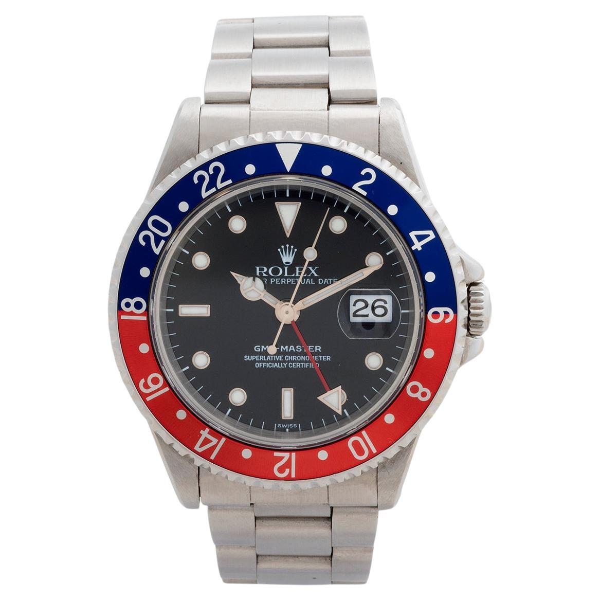 Montre-bracelet Rolex GMT Master Ref 16700, boîtier de 40 mm, cadran Swiss Only, année 1999.