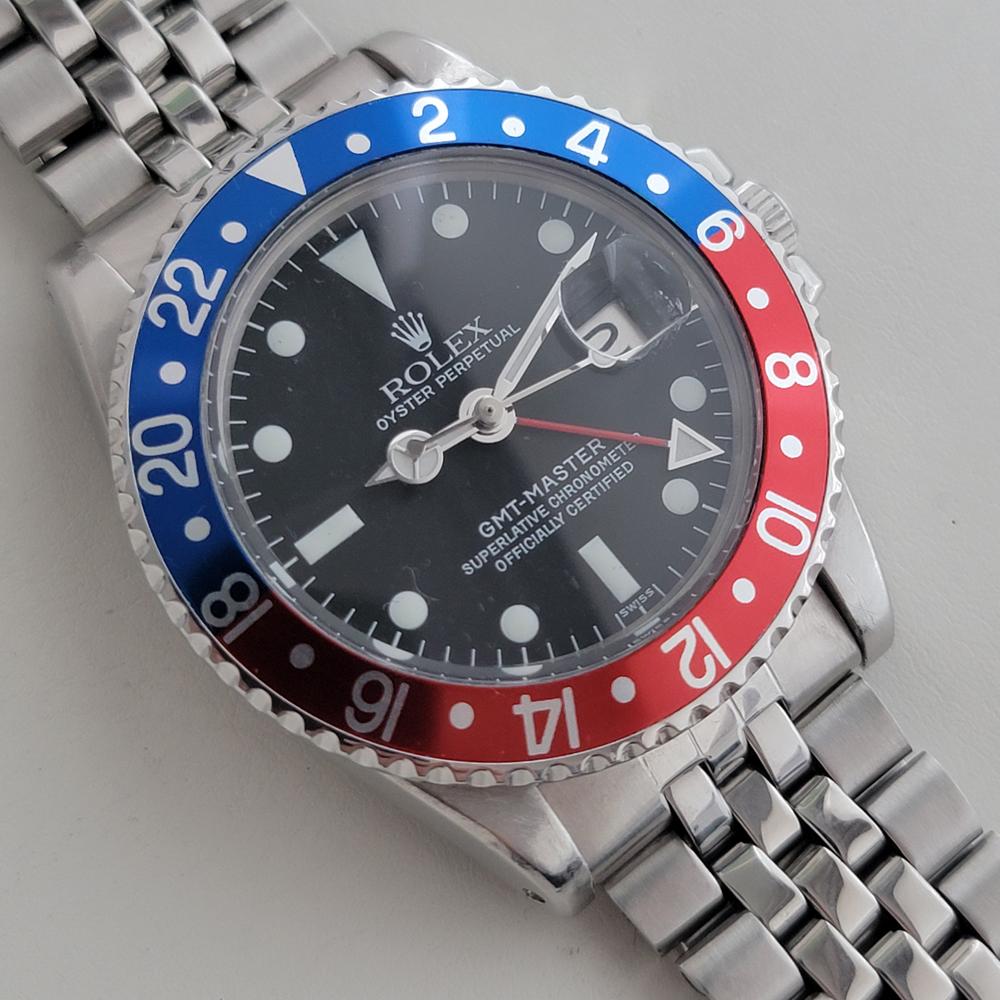 Rolex GMT Master Ref 1675 40mm Bisel Pepsi Mens 1970s Vintage Automático RA658 en Excelente estado para la venta en Beverly Hills, CA