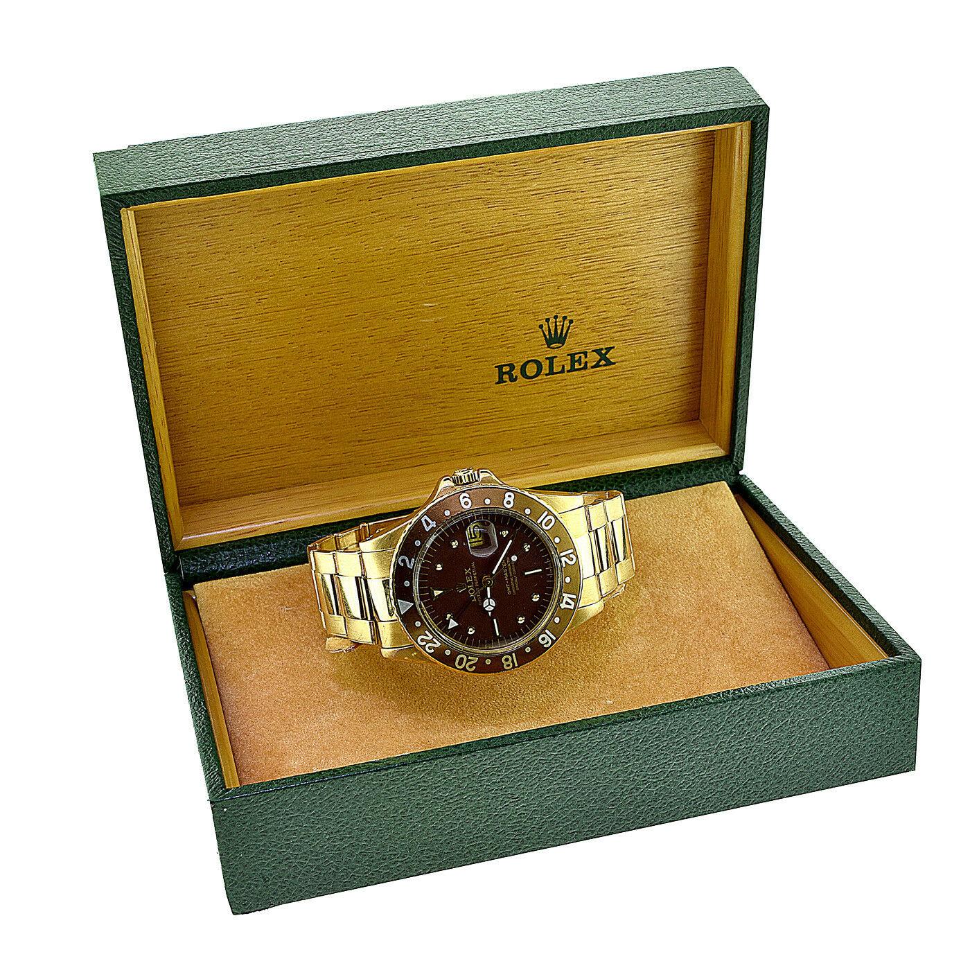 Rolex GMT-Master Ref. 1675 Chocolate Brown Nipple Dial Yellow Gold Watch, 1978 2