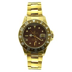 Retro Rolex GMT-Master Ref. 1675 Chocolate Brown Nipple Dial Yellow Gold Watch, 1978