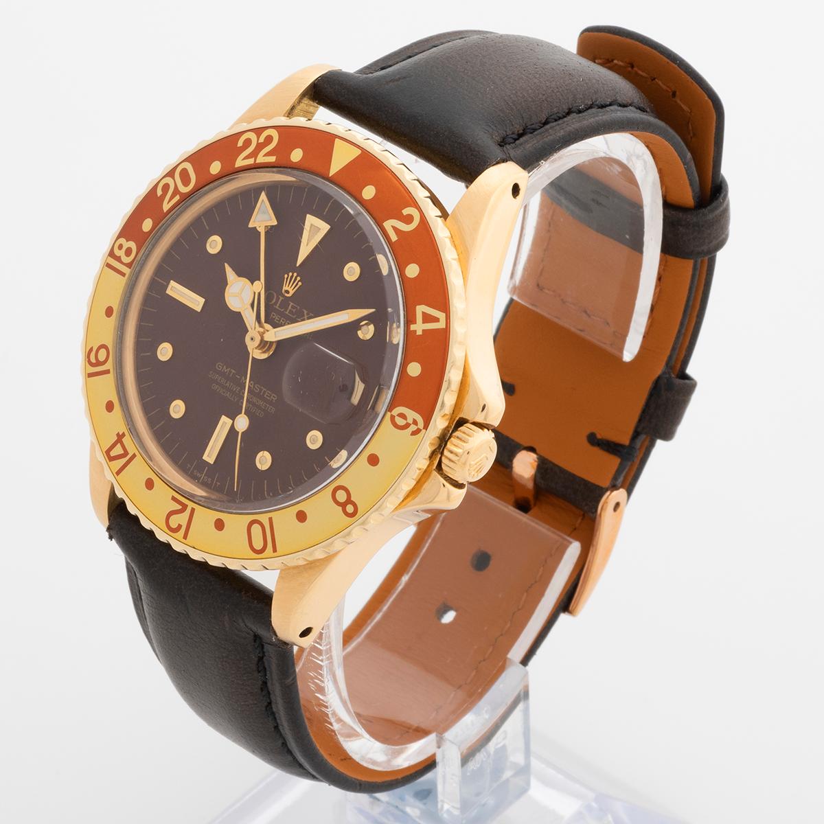 Rolex GMT Master Referenz 1675 (1675/8 intern an Rolex) „Root Beer“, 1972 im Zustand „Gut“ im Angebot in Canterbury, England