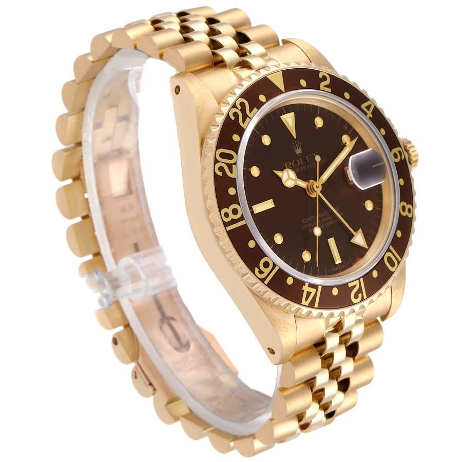 Rolex GMT Master Rootbeer 18k Yellow Gold Mens Vintage Watch 16758 In Excellent Condition In Atlanta, GA