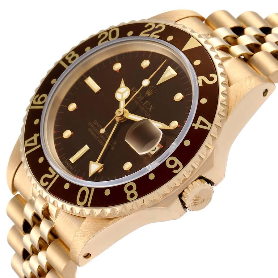Rolex GMT Master Rootbeer 18k Yellow Gold Mens Vintage Watch 16758 1