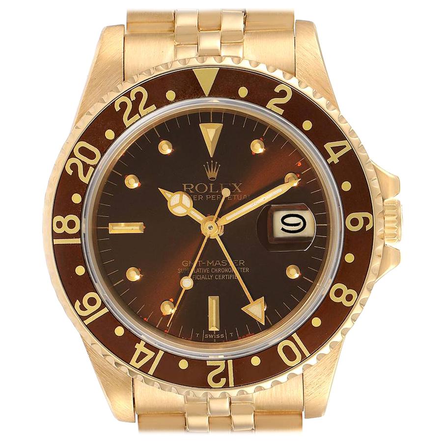 Rolex GMT Master Rootbeer 18k Yellow Gold Mens Vintage Watch 16758