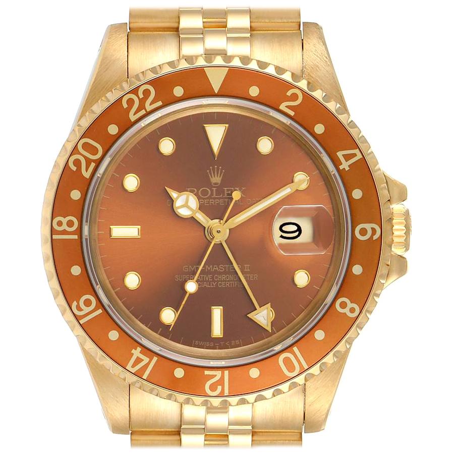 Rolex GMT Master Rootbeer 18K Yellow Gold Vintage Men's Watch 16718 For Sale